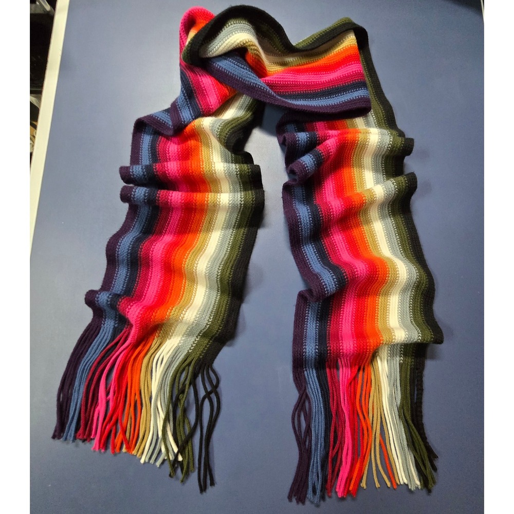 Cejon Accessories Multi Color Striped Knit Scarf with Fringe Tassels Rainbow